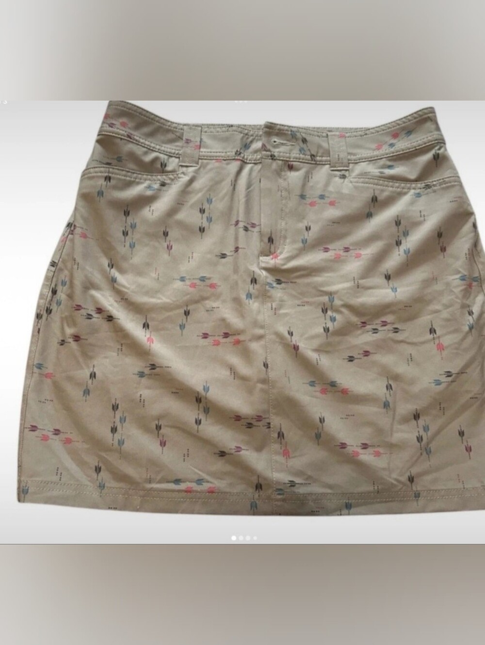 Eddie Bauer Beige Mini Skort with Pink, Blue and Brown Arrow Print